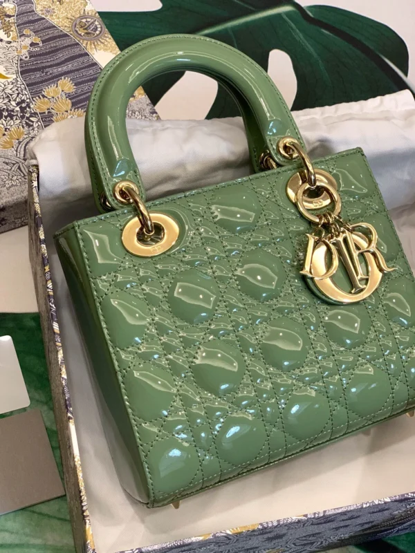 ABCDior Calf Patent Leather Rattan Check Handbag Size:20 x 16.5 x 8cm